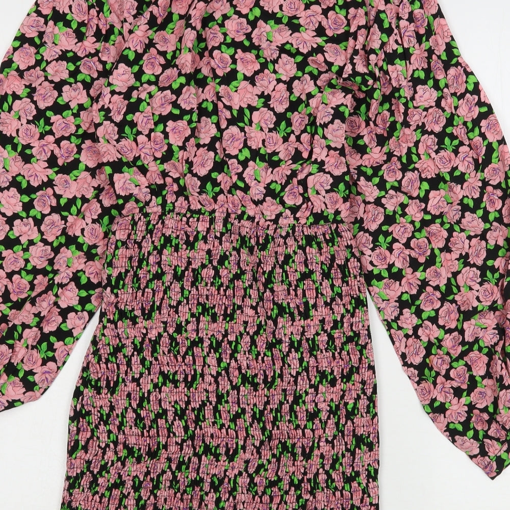 Zara Womens Pink Floral Viscose Sheath Size XS Round Neck