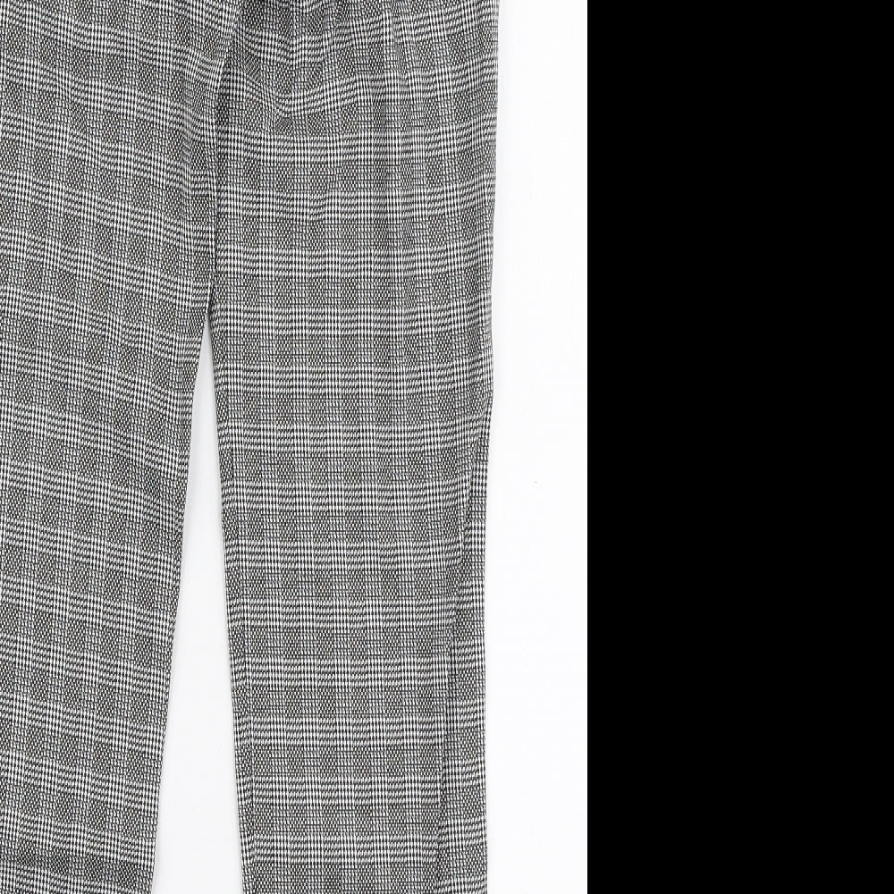 Warehouse Womens Grey Check Polyester Trousers Size 6 L28 in Slim Zip