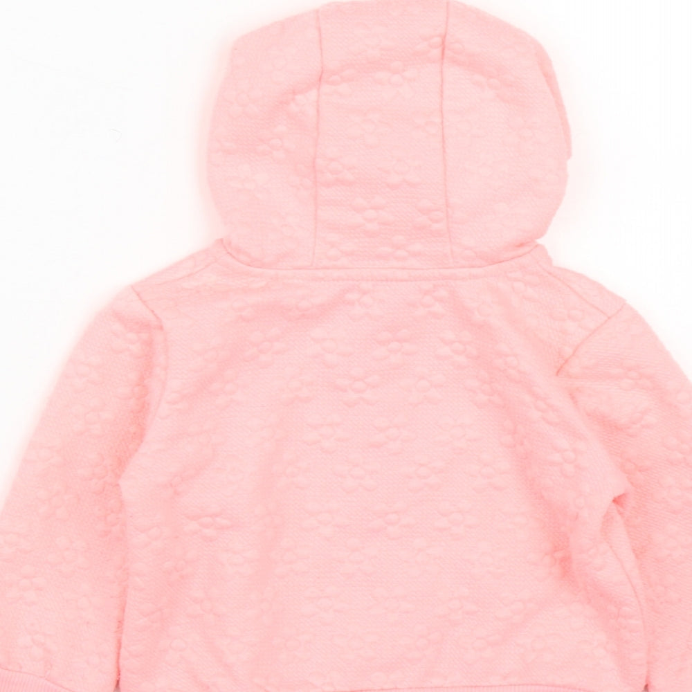 Dunnes Stores Girls Pink Polyester Full Zip Jumper Size 12-18 Months Zip - Flower Detail