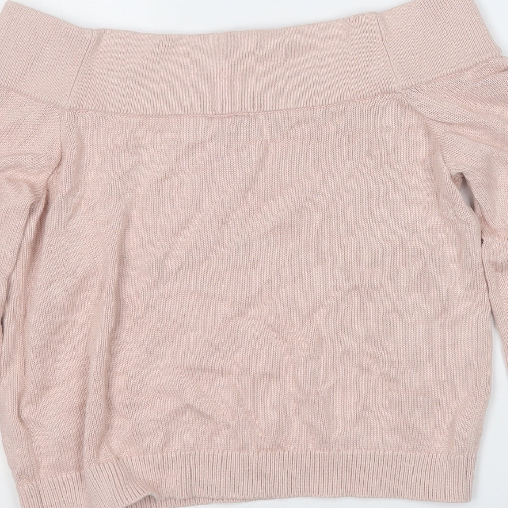 Divided Womens Pink Round Neck Cotton Pullover Jumper Size S