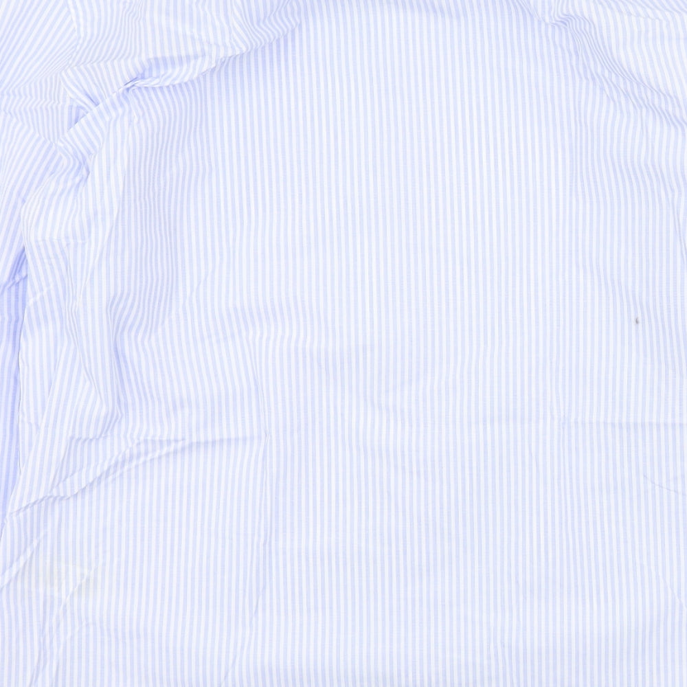 Marks and Spencer Mens Blue Striped Polyester Button-Up Size 39 Collared