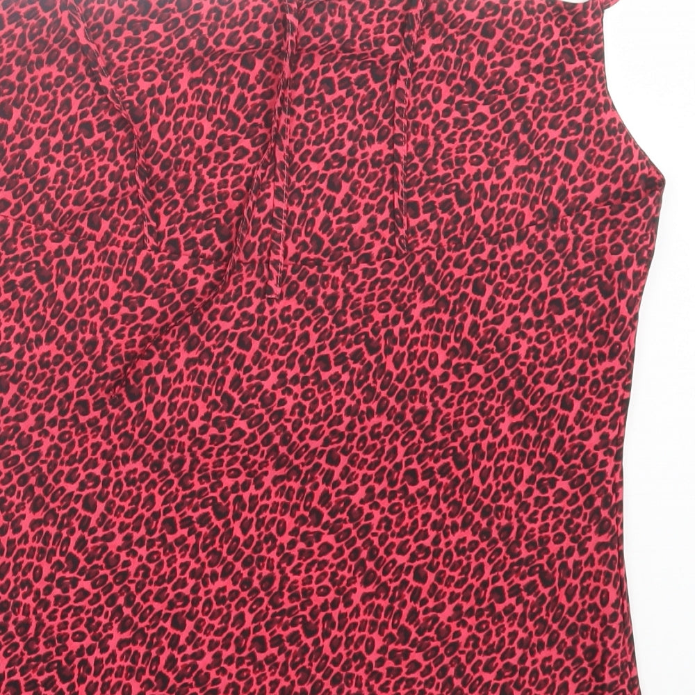 Topshop Womens Pink Animal Print Polyester Basic Tank Size 10 Square Neck