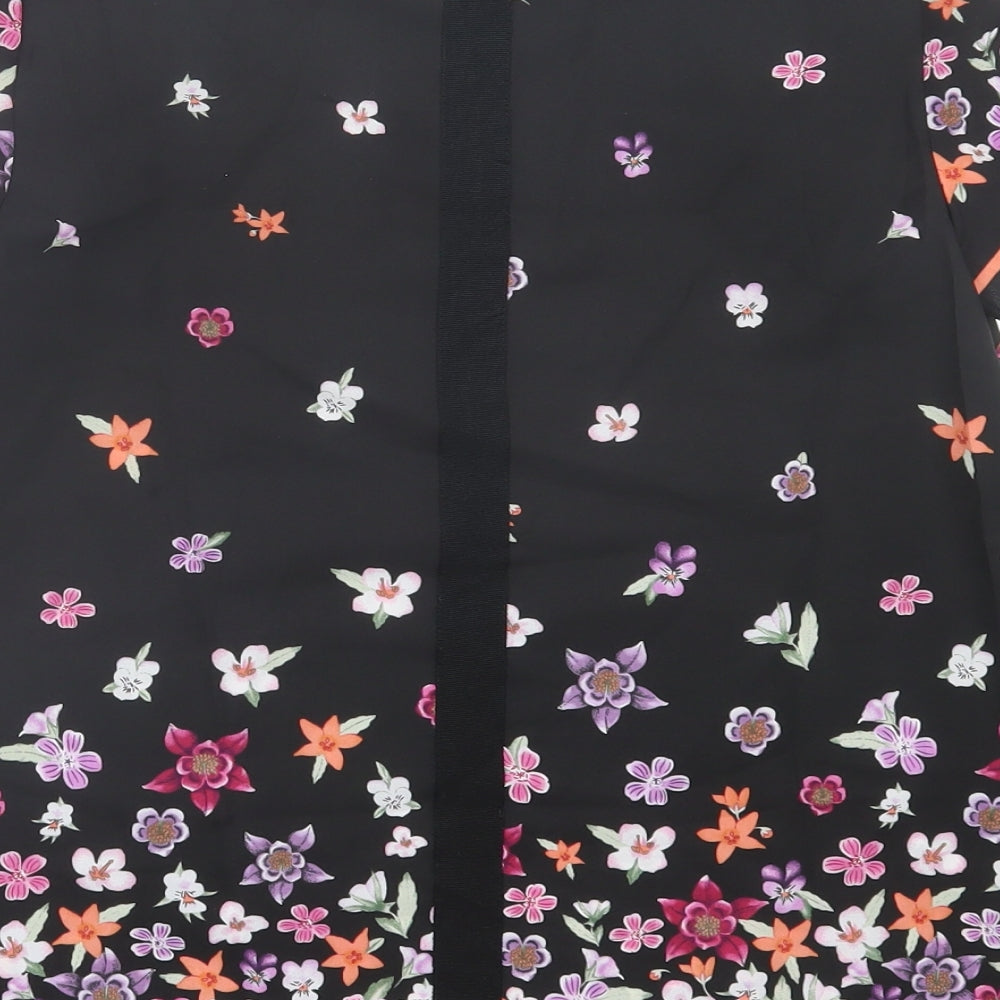 Oasis Womens Black Floral Polyester Basic T-Shirt Size 8 Crew Neck