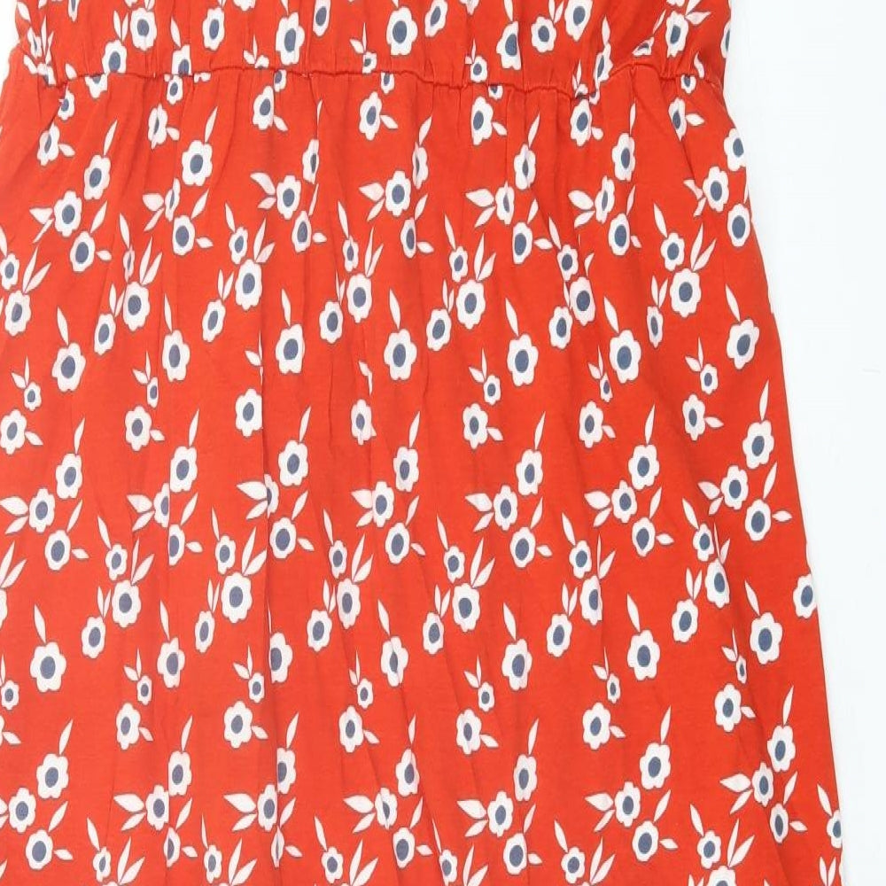 Frugi Womens Red Floral Cotton A-Line Size 14 V-Neck Pullover
