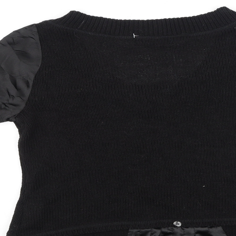 TUZZI Womens Black Round Neck Cotton Cardigan Jumper Size 10