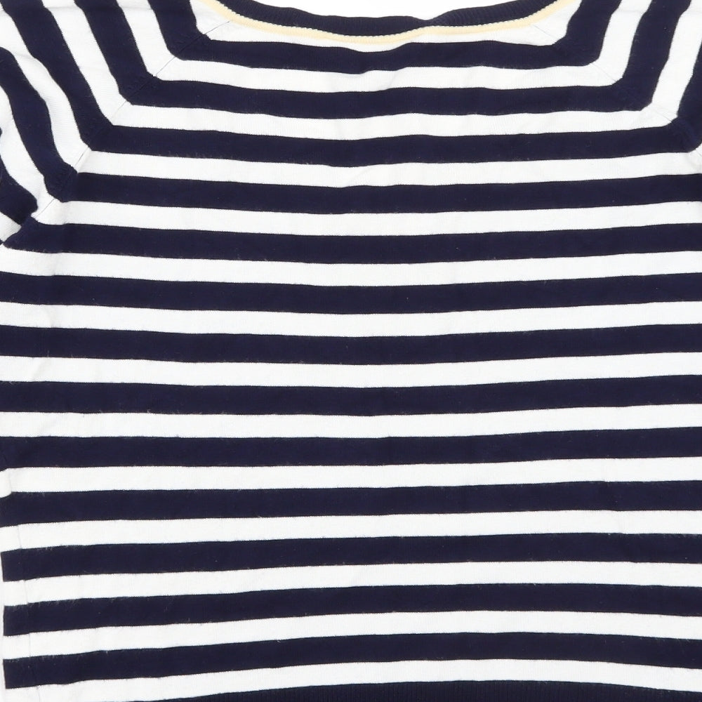 M&Co Womens Blue V-Neck Striped Viscose Pullover Jumper Size M