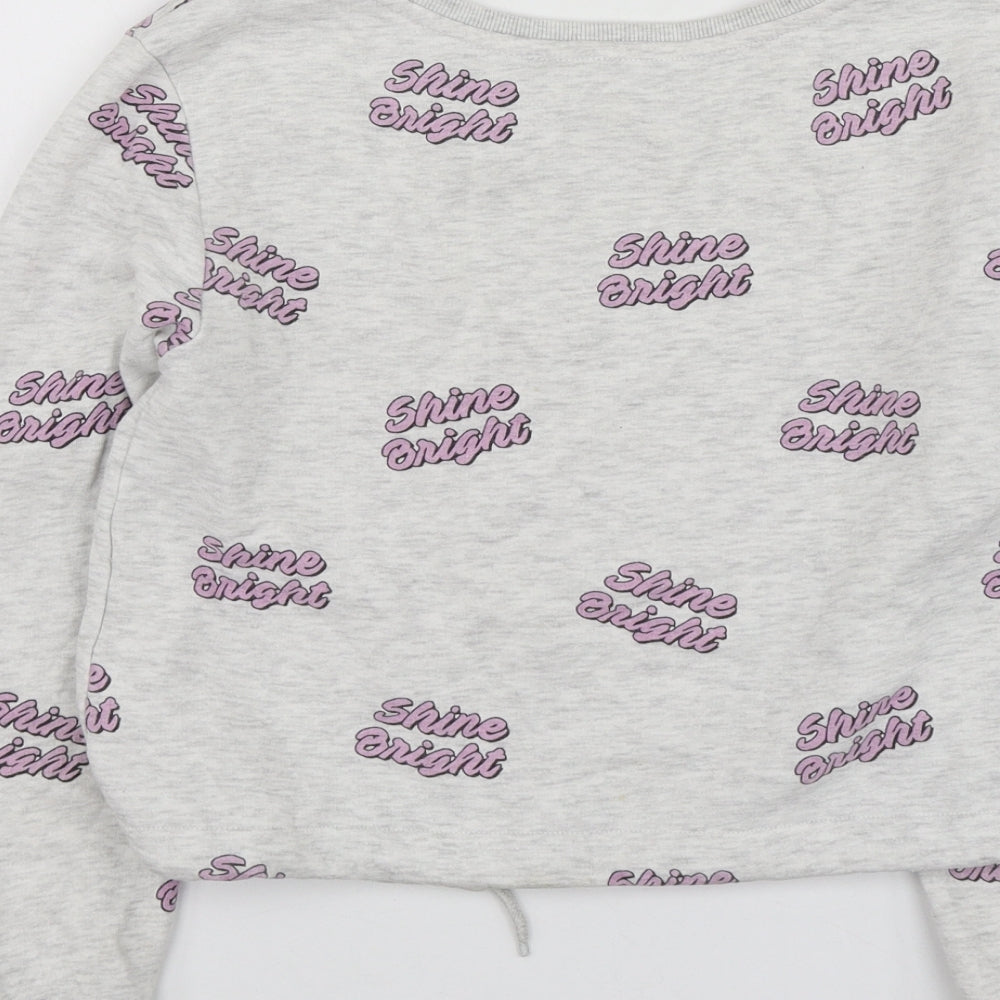 H&M Girls Grey Geometric Cotton Basic T-Shirt Size 9-10 Years Round Neck