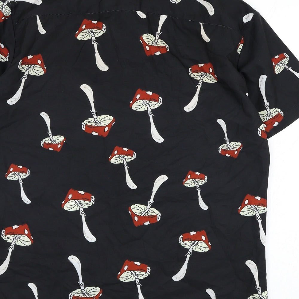 SheIn Mens Black Polyester Button-Up Size S Collared Button - Mushroom