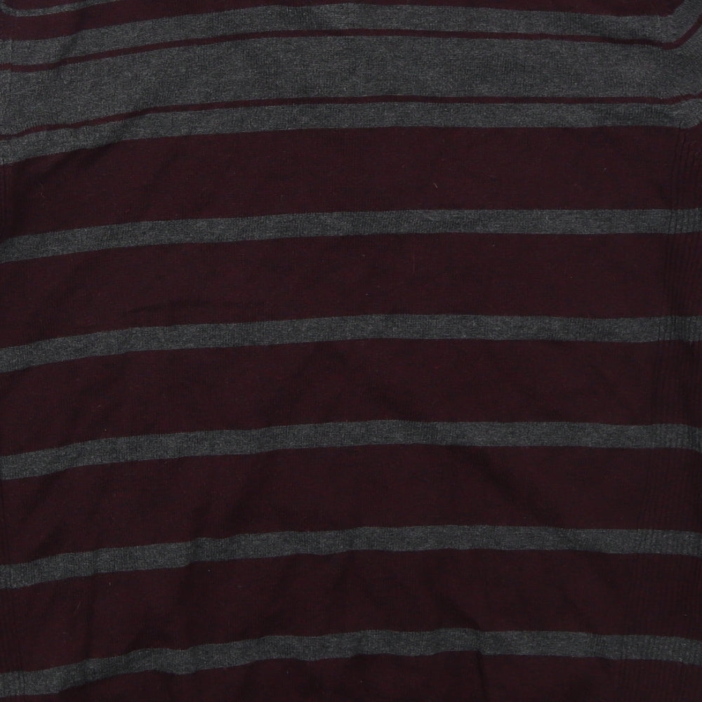 NEXT Mens Red V-Neck Striped Cotton Pullover Jumper Size M - Burgundy