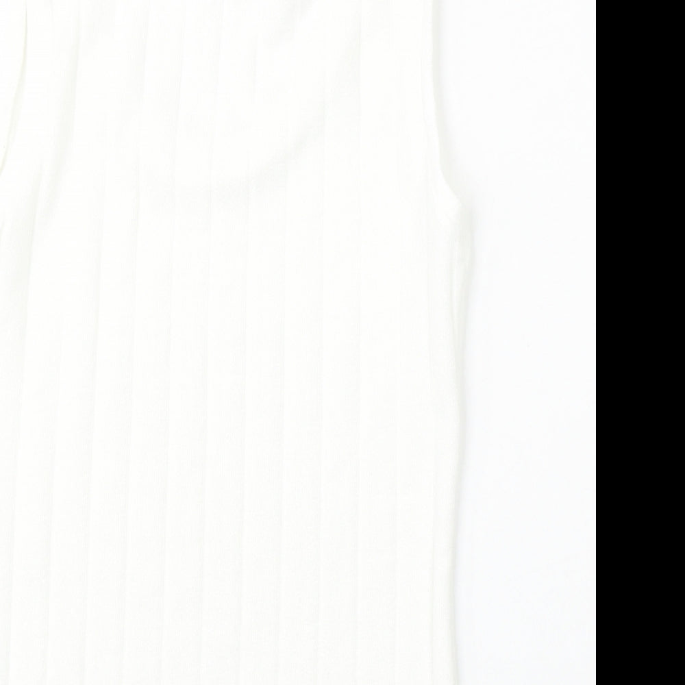 Marks and Spencer Womens White Round Neck Striped Polyester Vest Jumper Size 10