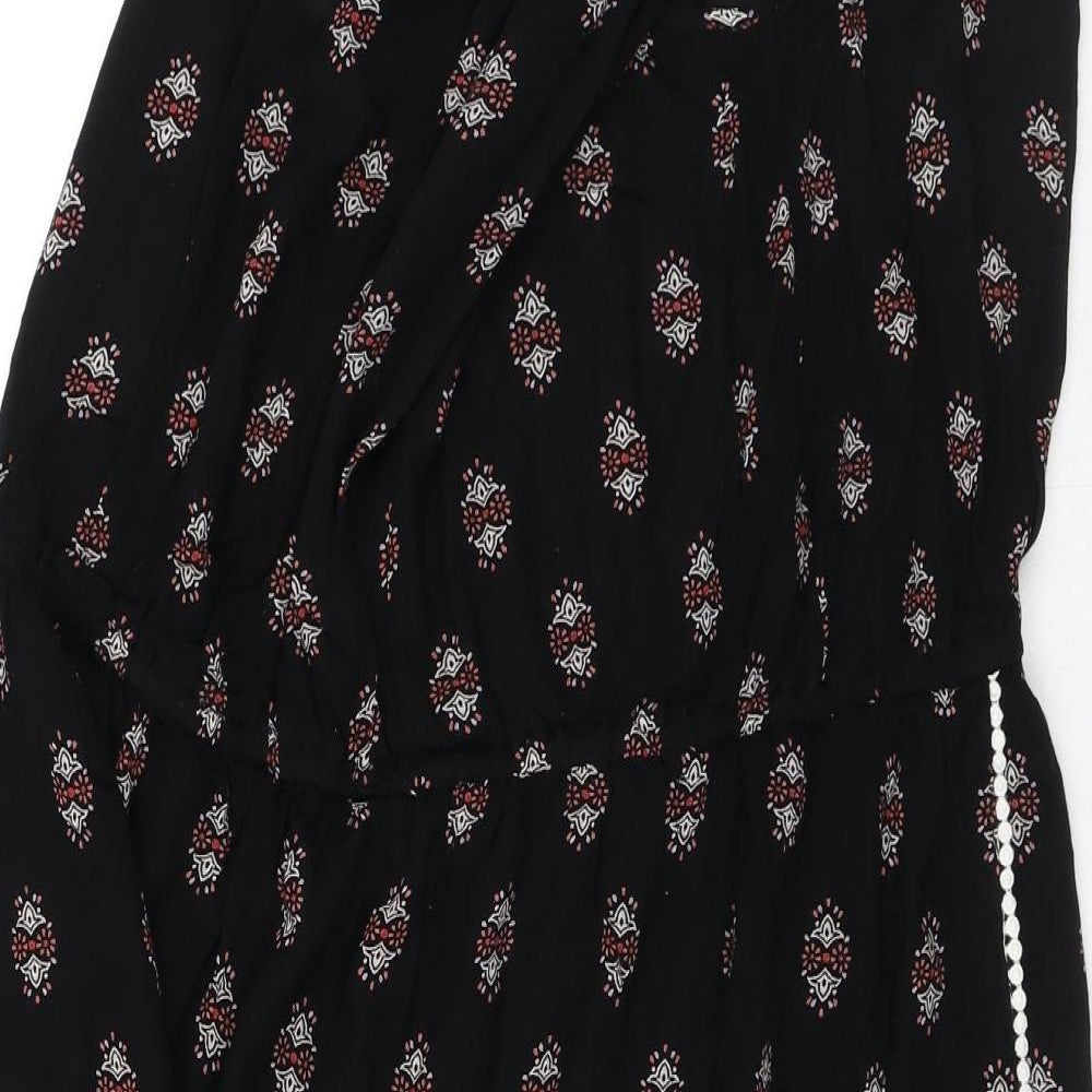 Peacocks Womens Black Geometric Viscose A-Line Size 16 Square Neck