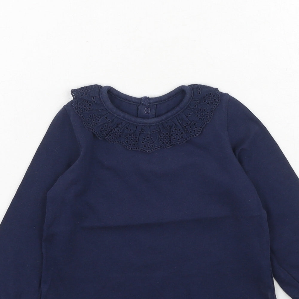 F&F Girls Blue Cotton Basic Casual Size 9-12 Months Round Neck