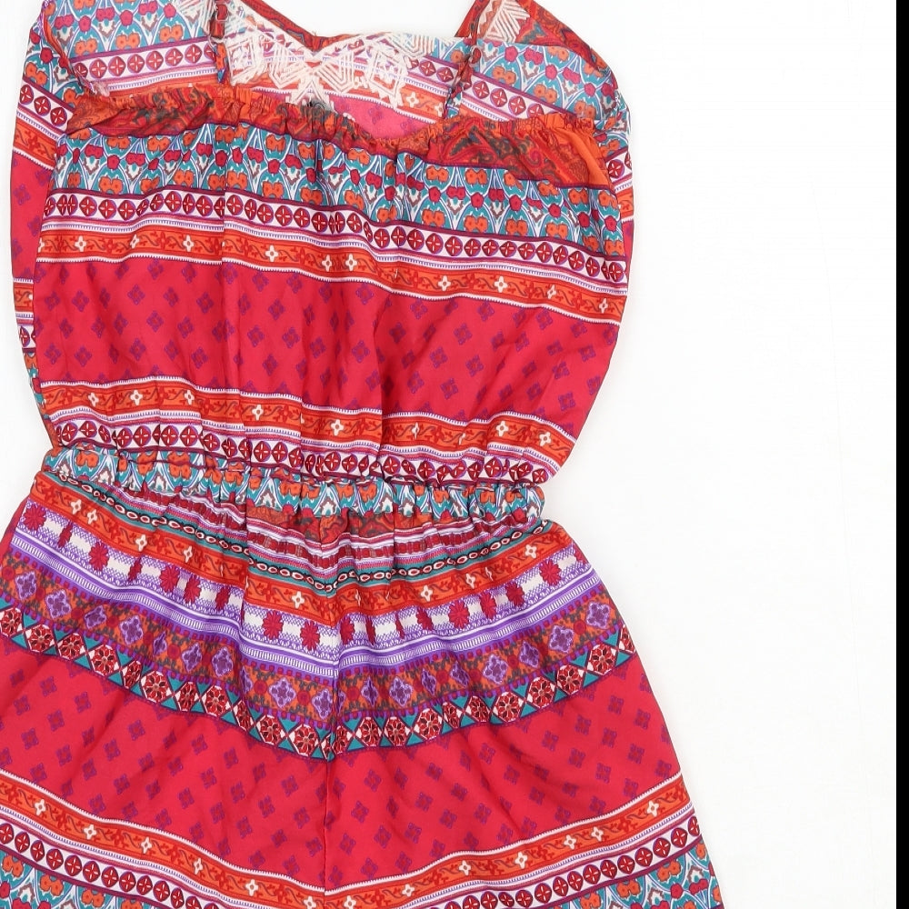 Atmosphere Womens Red Geometric Polyester Playsuit One-Piece Size 6 Drawstring