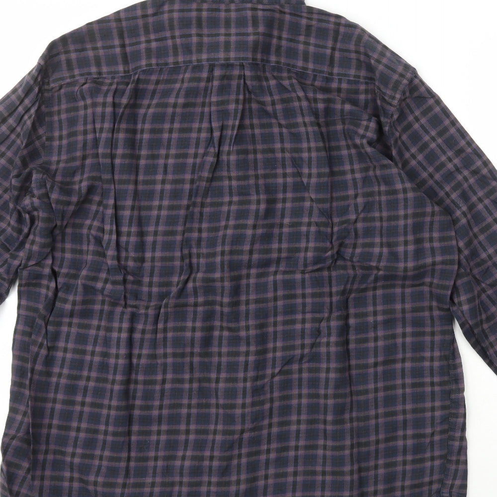 Marks and Spencer Mens Purple Plaid Cotton Button-Up Size M Collared