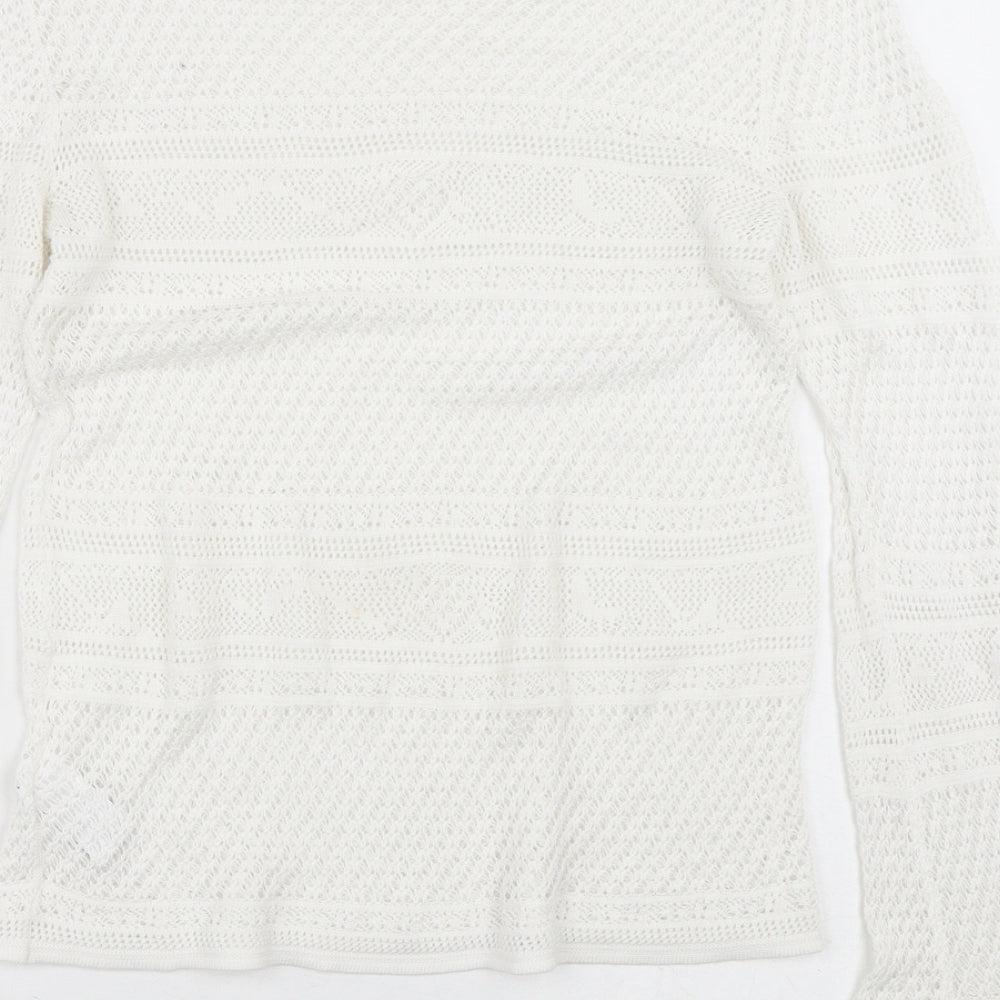 NEXT Womens White Crew Neck Geometric Viscose Pullover Jumper Size 10