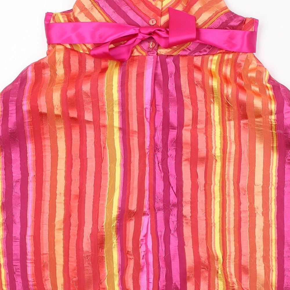 TU Womens Pink Striped Polyester Fit & Flare Size 6 Round Neck Button