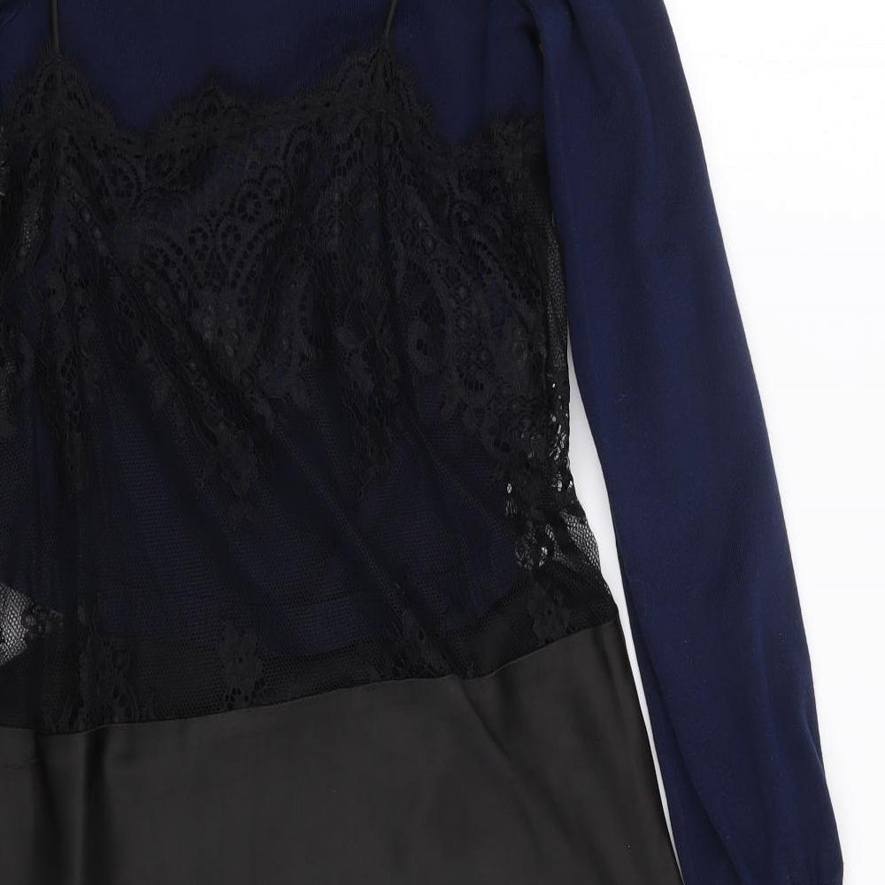 Topshop Womens Black Viscose Jumper Dress Size 6 High Neck Pullover