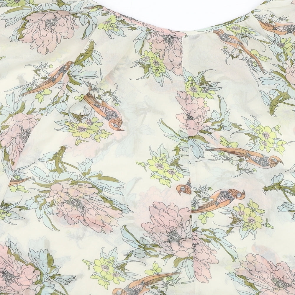 Internacionale Womens Ivory Floral Polyester Basic Blouse Size 10 Round Neck