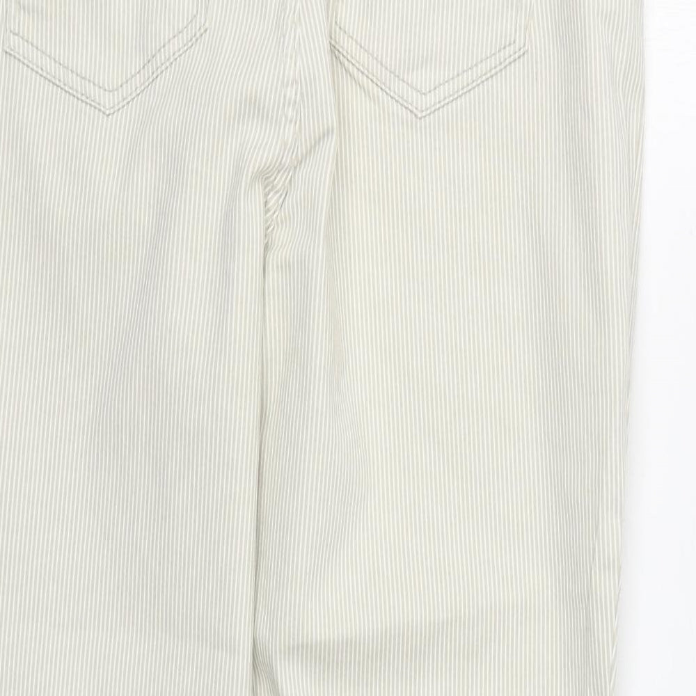 Dunnes Stores Womens Beige Striped Cotton Trousers Size 14 L22 in Regular Zip