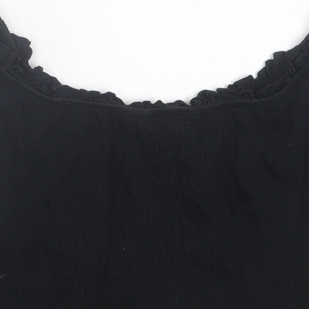New Look Womens Black Cotton Cropped T-Shirt Size 8 Boat Neck