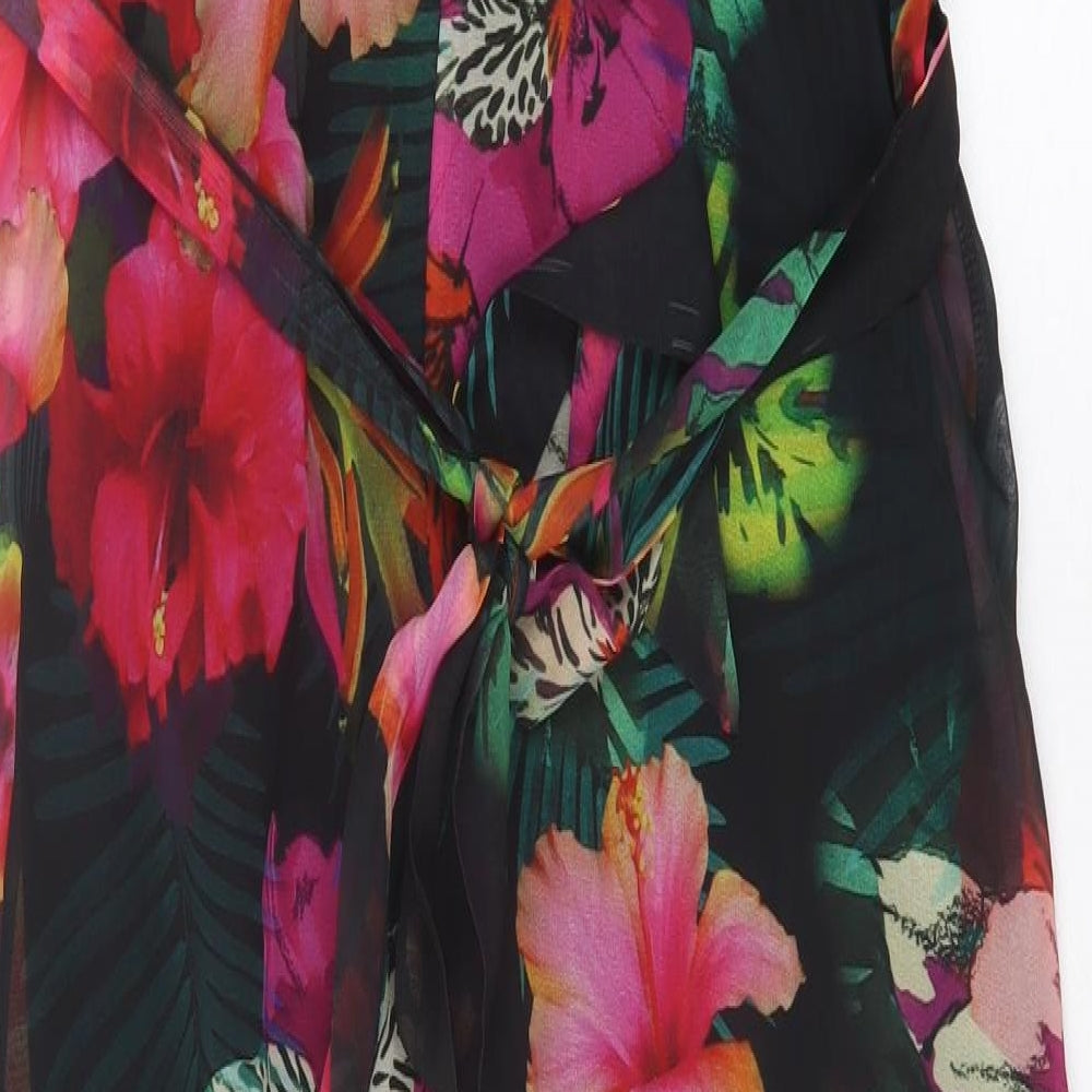 Wallis Womens Multicoloured Floral Polyester A-Line Size 16 Crew Neck Button