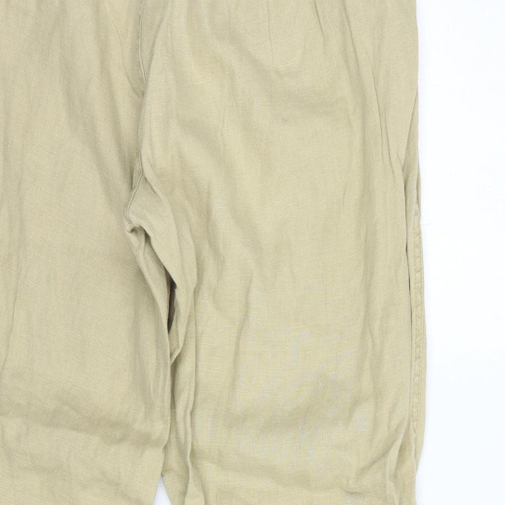 28 Palms Womens Beige Linen Trousers Size 12 L28 in Regular Button