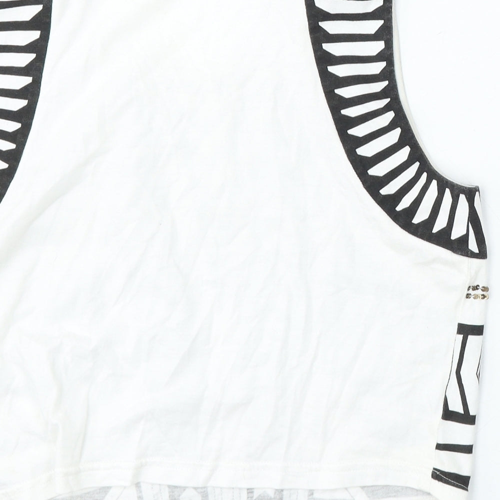 Bardut Womens White Polyester Basic Tank Size 8 Round Neck