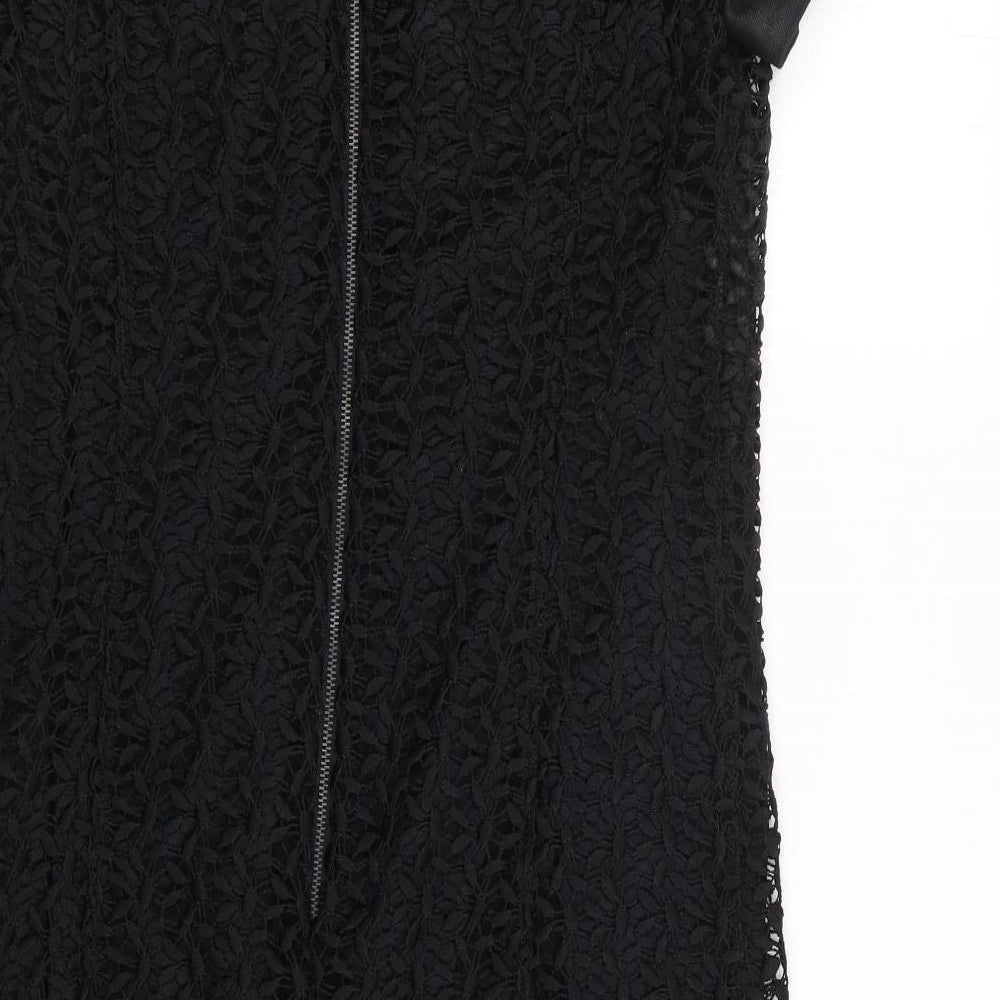 Marks and Spencer Womens Black Floral Polyester A-Line Size 12 Round Neck Zip