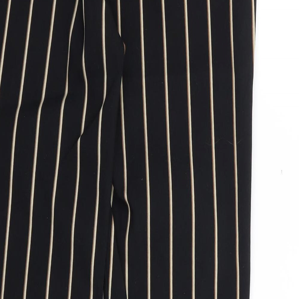 Mango Womens Black Striped Viscose Trousers Size 8 L27 in Regular Zip