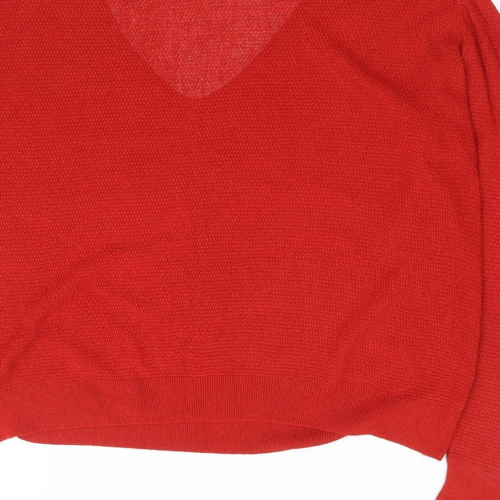Zara Womens Red Viscose Jersey T-Shirt Size S V-Neck