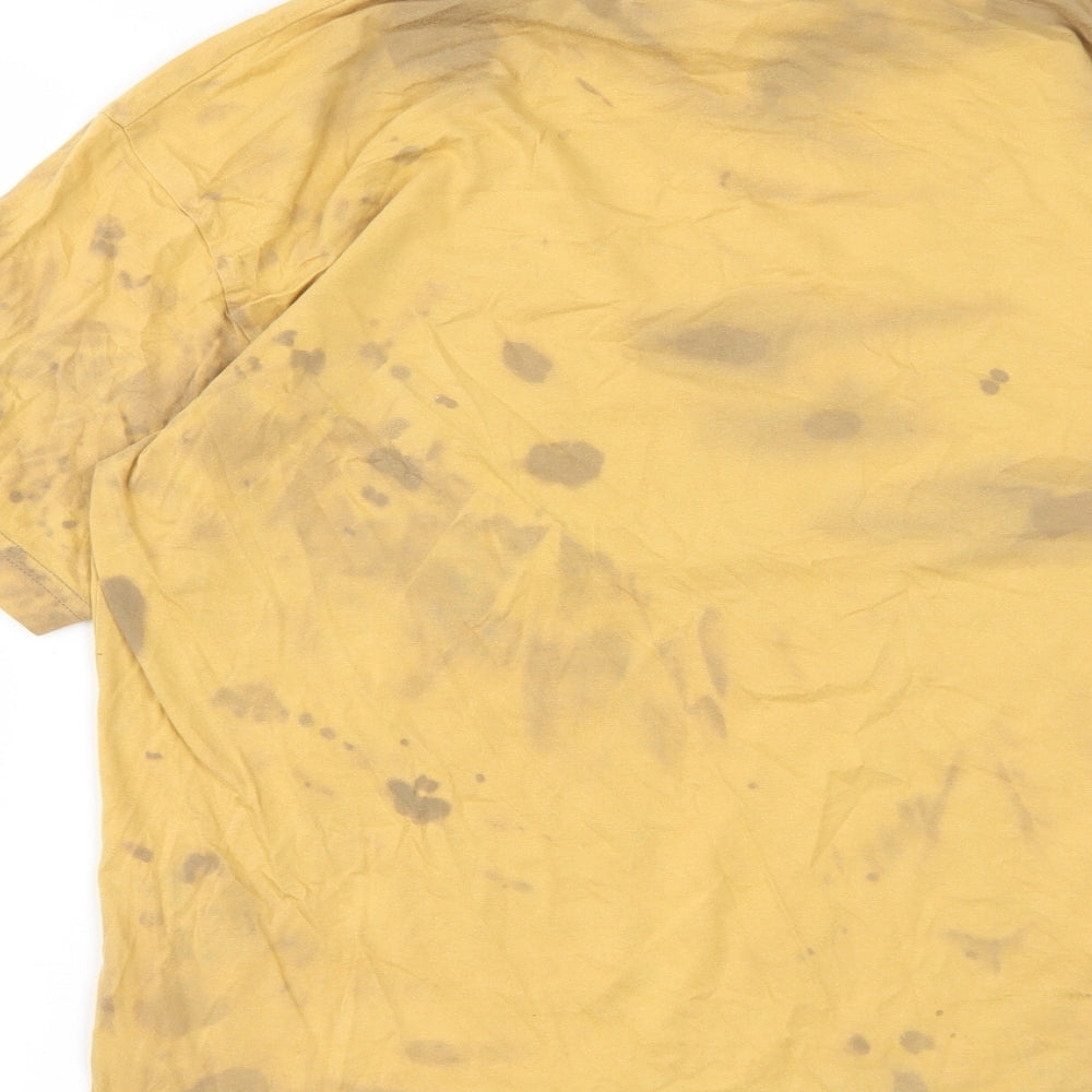 Cedar Wood State Mens Brown Cotton T-Shirt Size S Round Neck - Tie Dye Pattern