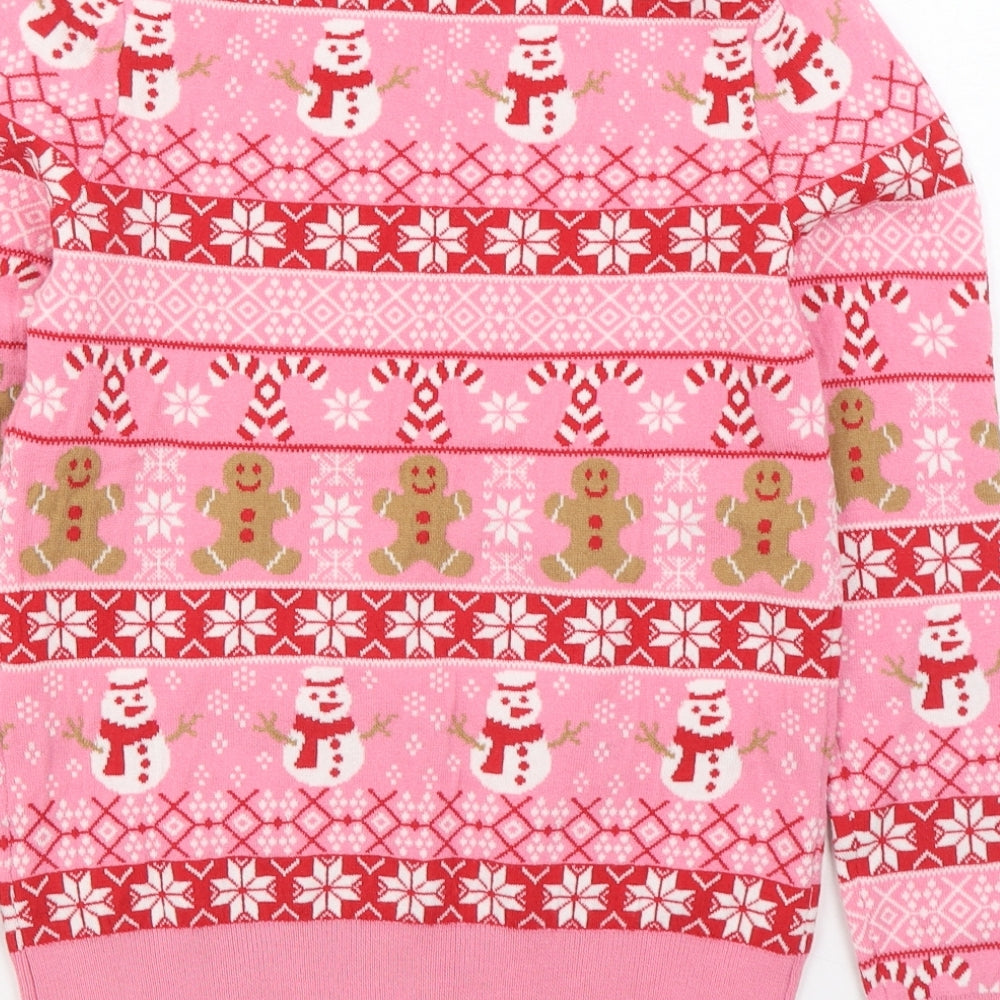 Primark Womens Pink Round Neck Fair Isle Polyester Pullover Jumper Size S - Christmas Jumper