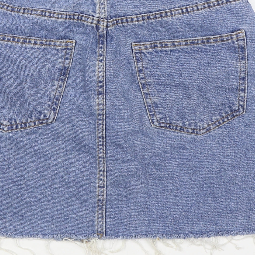 Denim & Co. Womens Blue Cotton A-Line Skirt Size 10 Zip