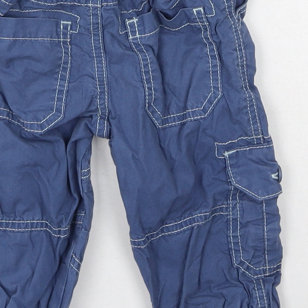 Marks and Spencer Boys Blue Cotton Cargo Trousers Size 6-9 Months