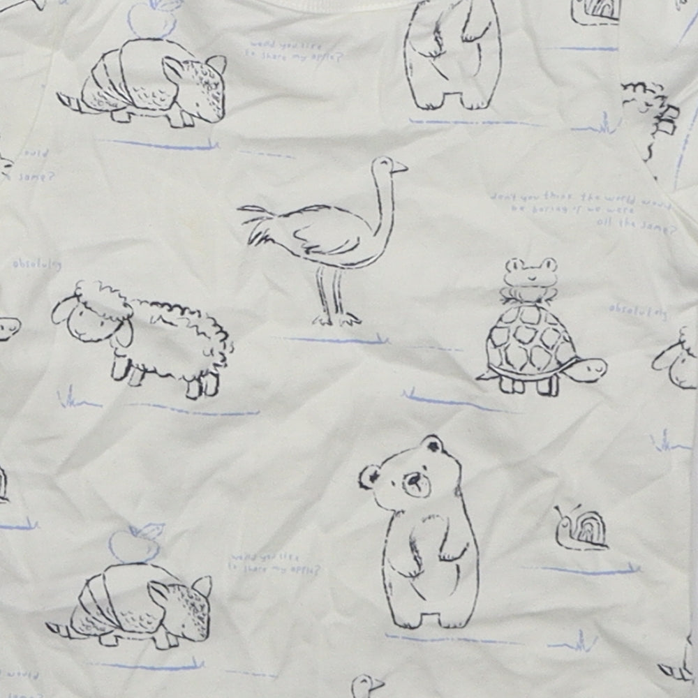 George Boys White Cotton Basic T-Shirt Size 6-9 Months Crew Neck Pullover - Animals