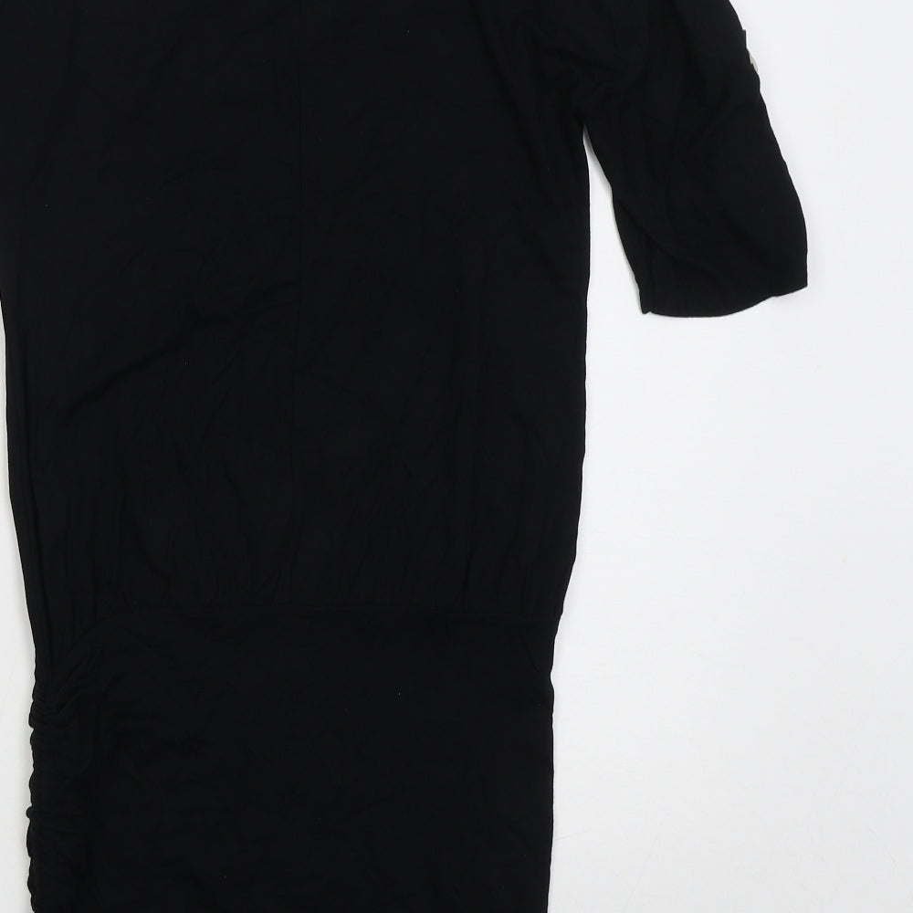 Look Womens Black Viscose T-Shirt Dress Size 8 Boat Neck Pullover