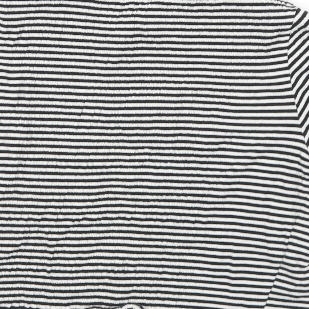 New Look Womens Black Striped Cotton Cropped T-Shirt Size 8 Mock Neck