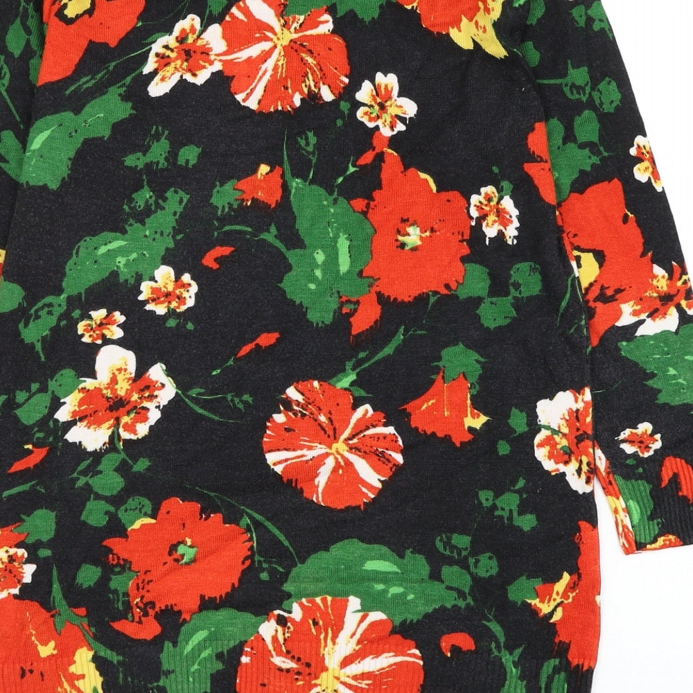 Joseph A Womens Black Round Neck Floral Nylon Pullover Jumper Size S
