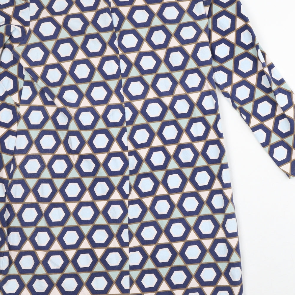 H&M Womens Blue Geometric 100% Cotton T-Shirt Dress Size L Crew Neck