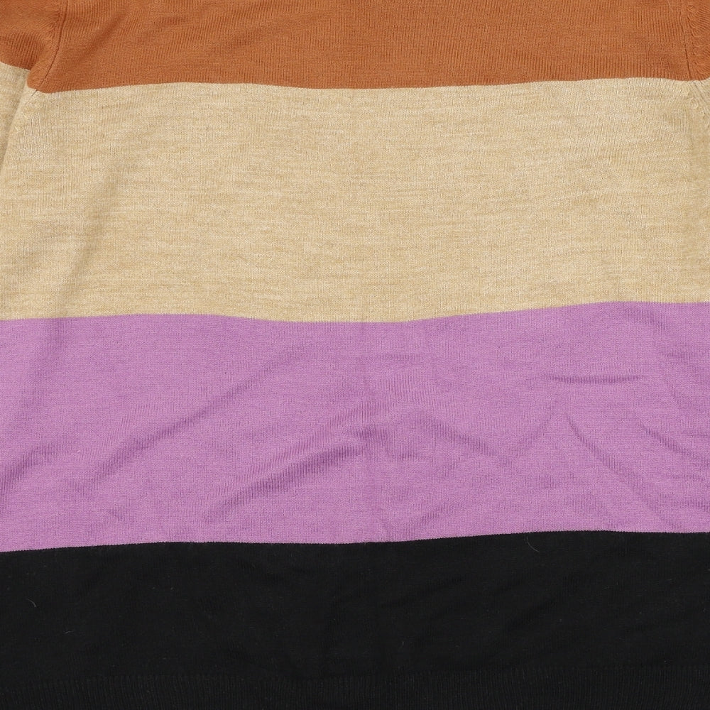 Marks and Spencer Womens Brown Round Neck Striped Acrylic Pullover Jumper Size 10