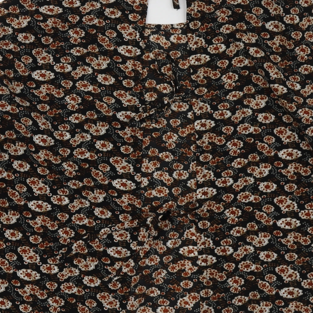Boohoo Womens Brown Geometric Polyester Basic Blouse Size 8 Round Neck