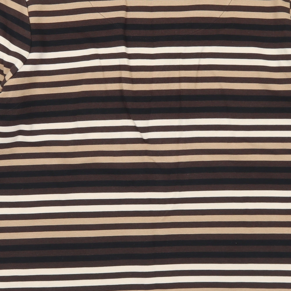 DASH Womens Brown V-Neck Striped Cotton Pullover Jumper Size 12