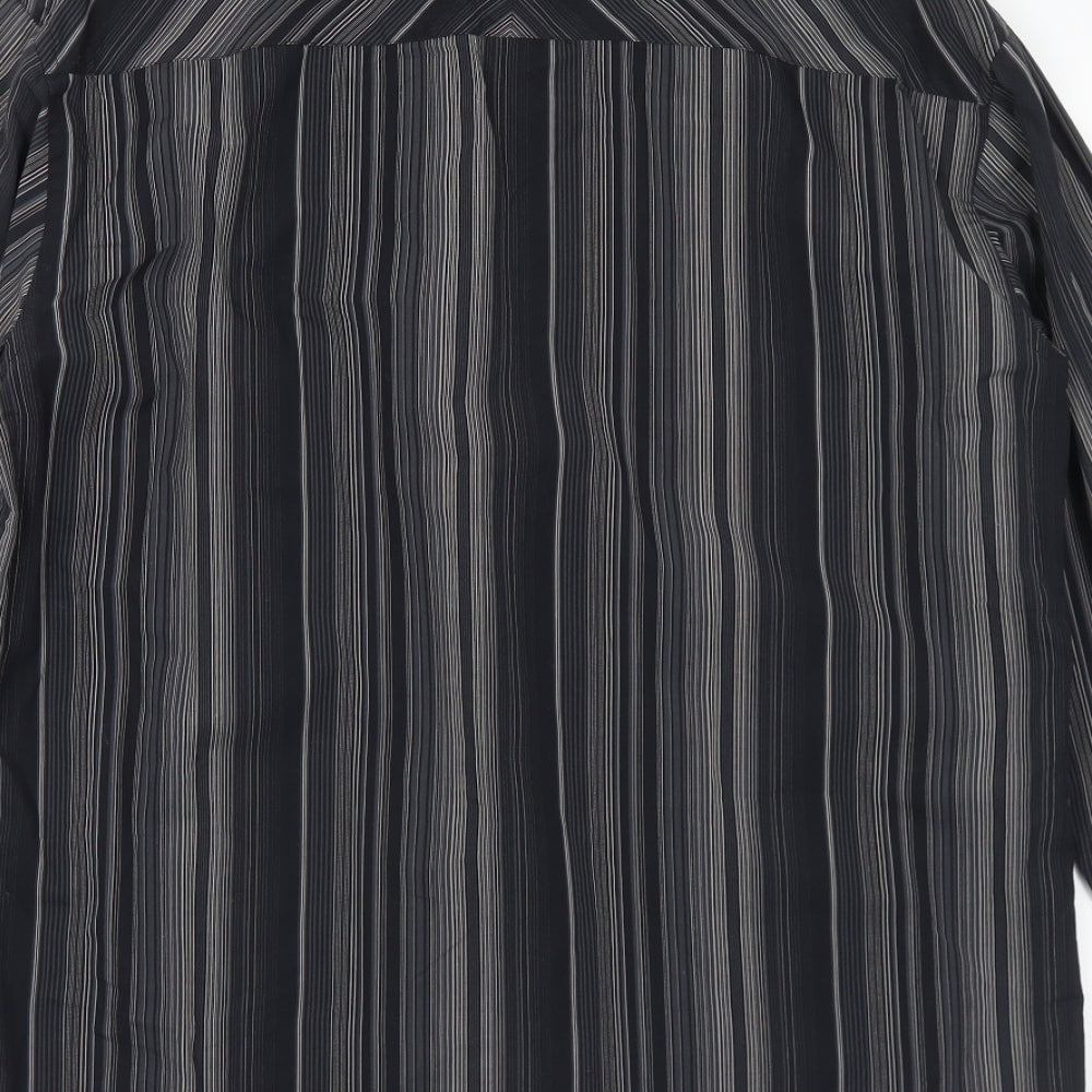 Marks and Spencer Mens Black Striped Cotton Button-Up Size M Collared Button