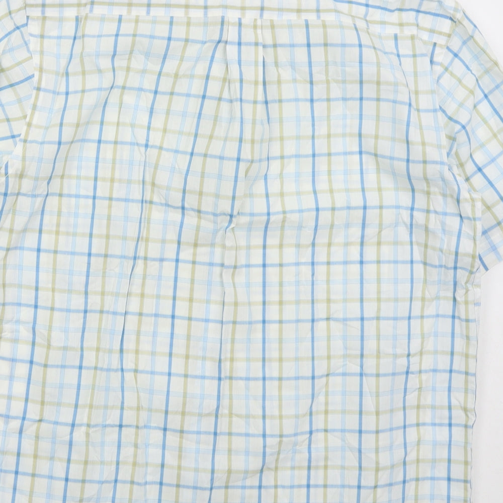 Peter England Mens Blue Check Polyester Button-Up Size M Collared Button