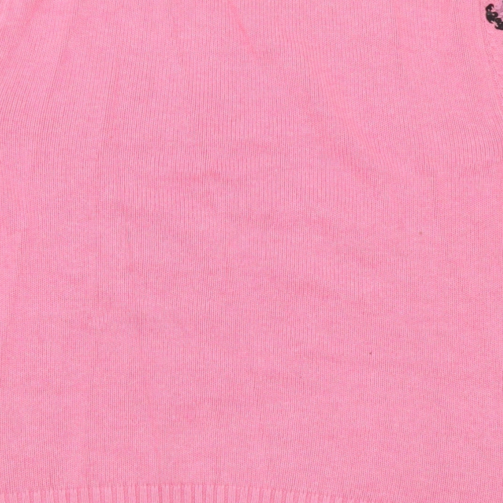 Marks and Spencer Womens Pink Crew Neck Animal Print Polyester Pullover Jumper Size 10