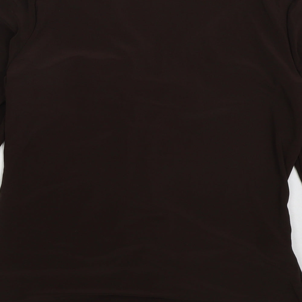 Preworn Womens Brown Polyester Basic Blouse Size 10 V-Neck