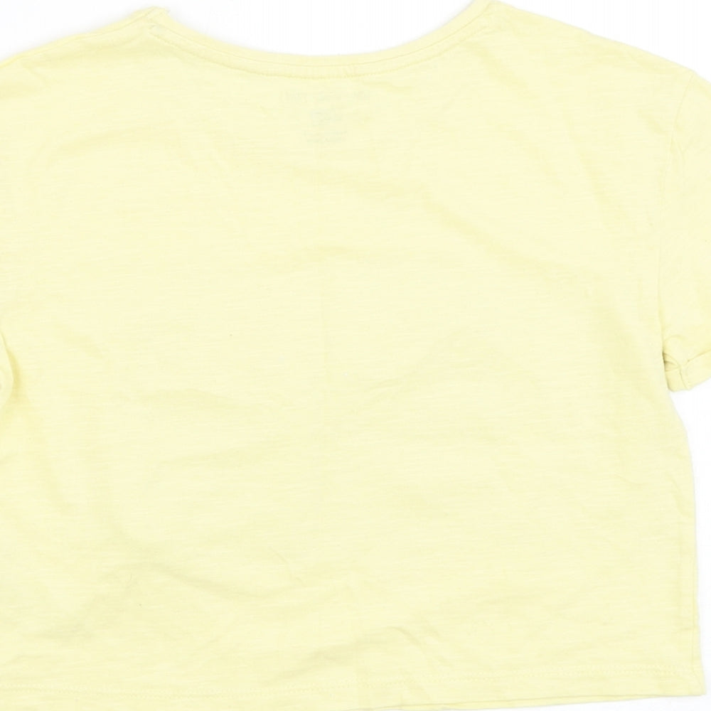 F&F Girls Yellow Cotton Basic T-Shirt Size 7-8 Years Round Neck Pullover - Rabbit