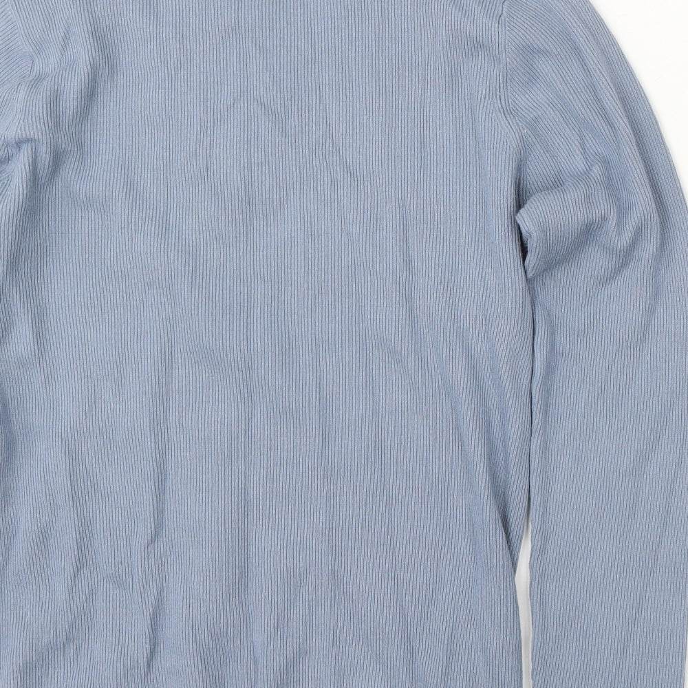 Primark Mens Blue Mock Neck Cotton Pullover Jumper Size S