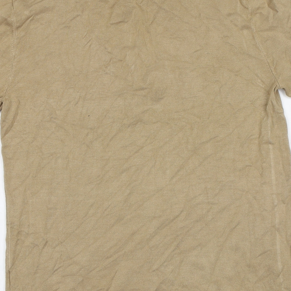 T&W Mens Beige Collared Viscose Pullover Jumper Size M