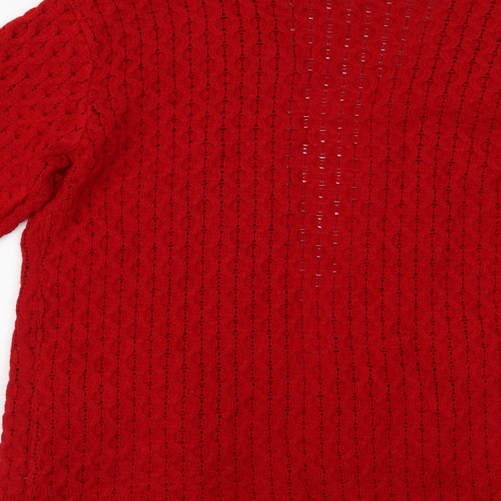 PINK Womens Red V-Neck Acrylic Cardigan Jumper Size S